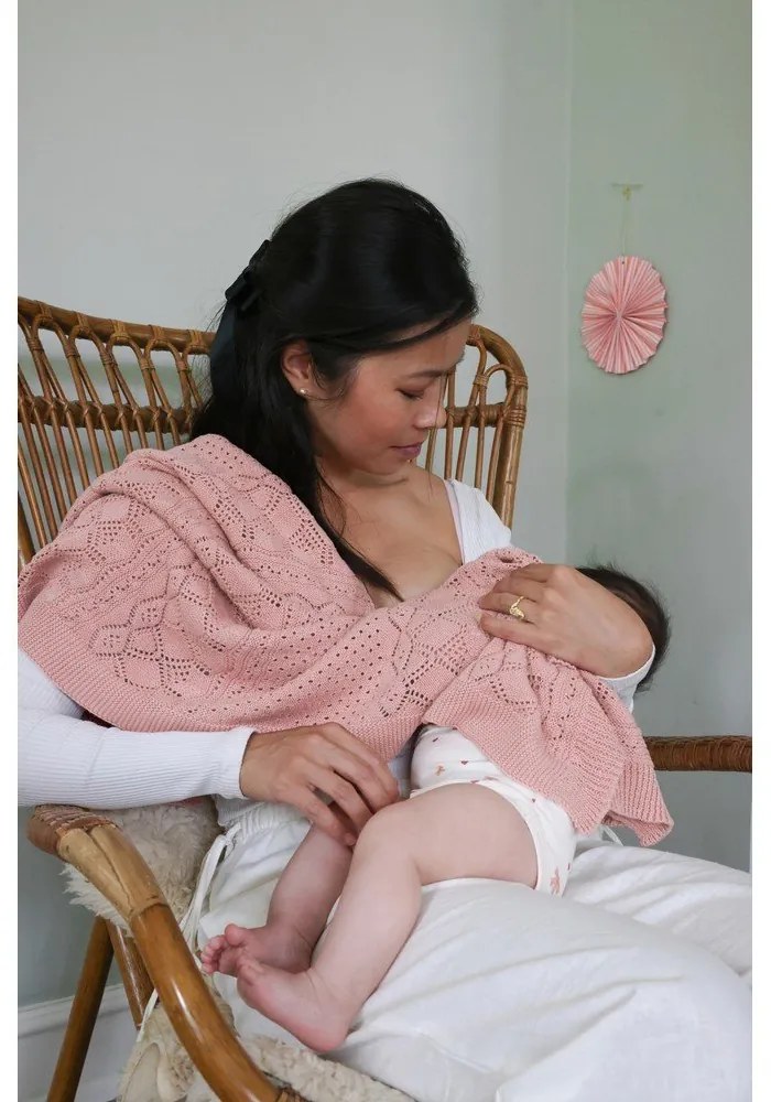 Coperta per bambini rosa polveroso in cotone organico lavorata a maglia 80x100 cm Sorbet – Cam Cam Copenhagen