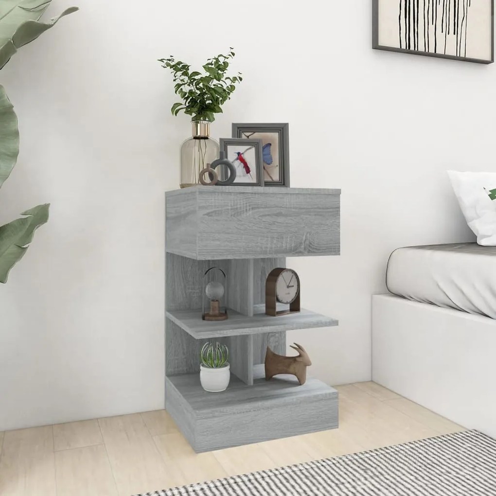 Comodino Grigio Sonoma 40x35x65 Cm İn Legno Multistrato /