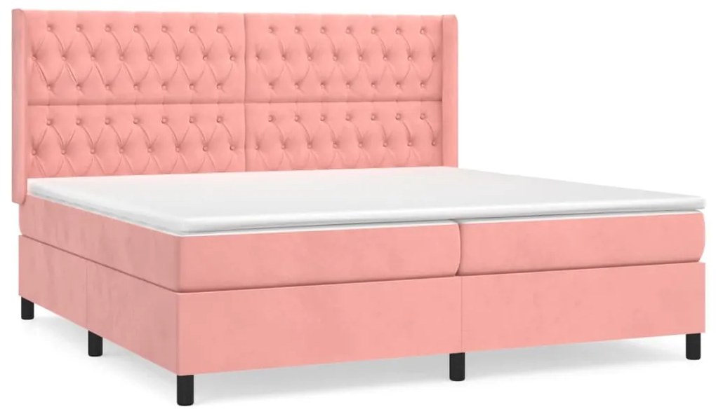 Giroletto a molle con materasso rosa 200x200 cm in velluto