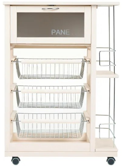 Carrello portapane con portabottiglie e cesti portafrutta Avorio