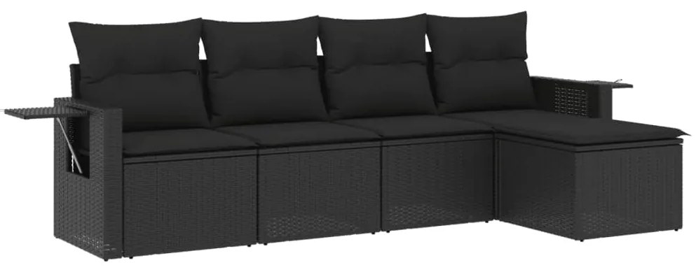 Set divani da giardino 5 pz con cuscini in polyrattan nero