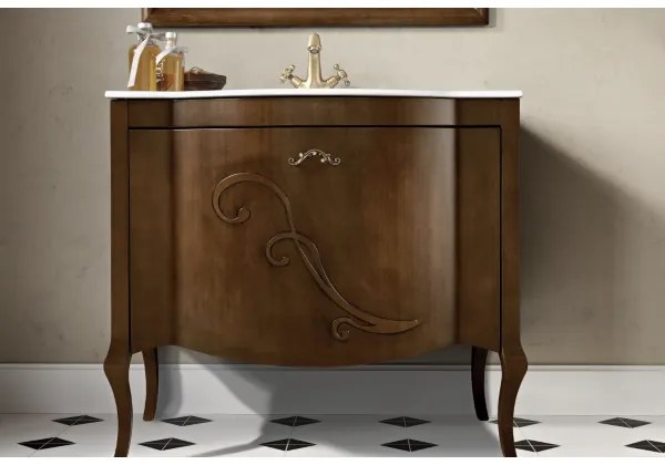 Mobile bagno classico MARTINA 90 cm - Noce - Cassettone - Lavabo e specchio