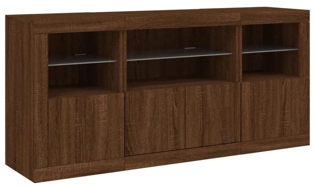 Credenza con Luci LED Rovere Marrone 142,5x37x67 cm