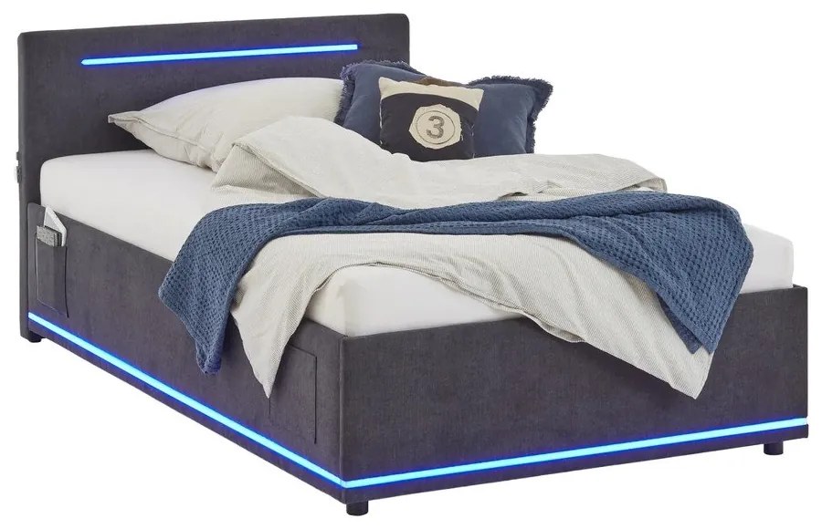 Letto da bambini grigio scuro imbottito con contenitore e rete inclusi 120x200 cm Circle – Meise Möbel