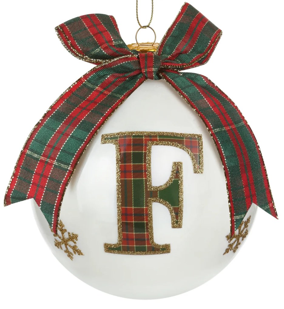 Pallina Natale lettera F tartan vetro 10 cm