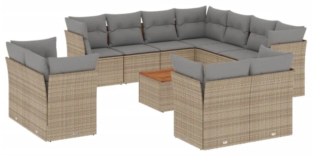 Set Divano da Giardino 12 pz con Cuscini Beige Misto Polyrattan