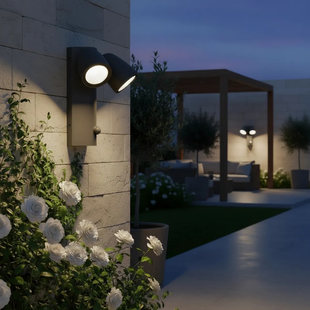 Applique da Esterno IP65 2xGU10 con Sensore movimento AXIS - Grigia