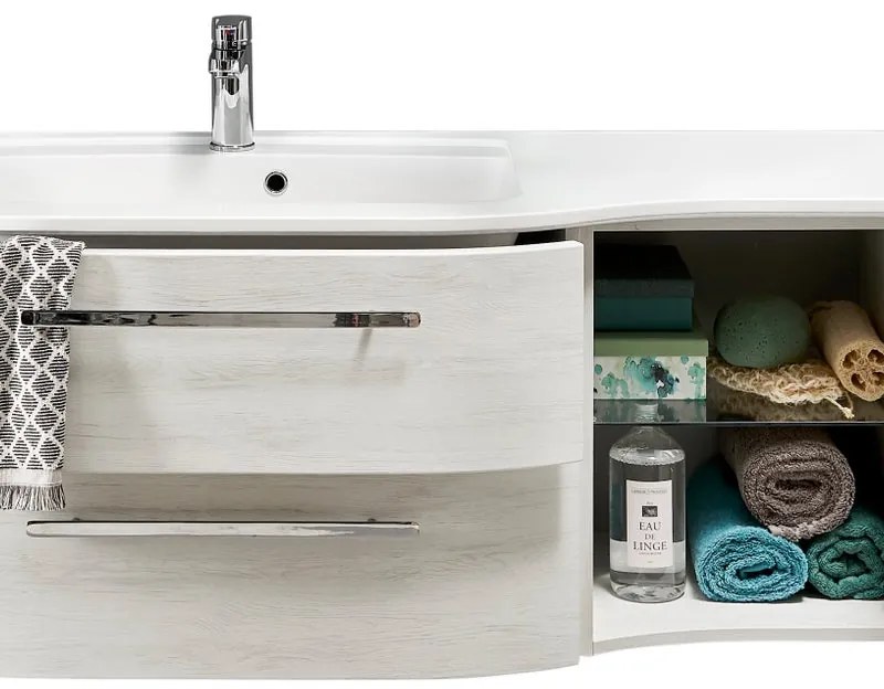 Mobile da bagno sotto lavabo rovere bianco L 117 x H 48 x P 49.5 cm 2 cassetti 1 anta, lavabo non incluso