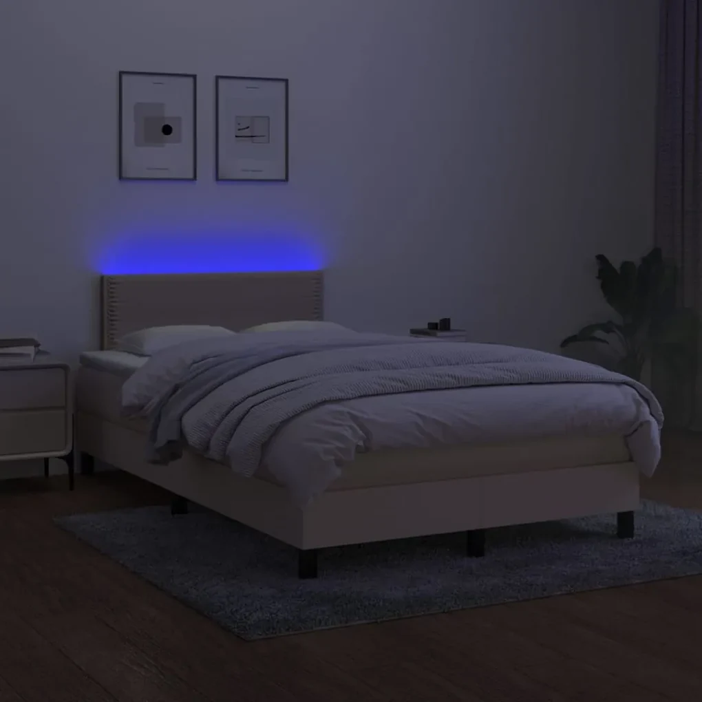 Letto a molle con materasso e led crema 120x200cm in tessuto