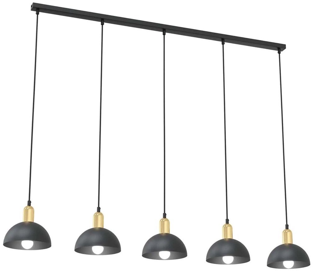 Lampadario 5 Luci Idunn In Acciaio Nero E Oro Diffusori A Cupola