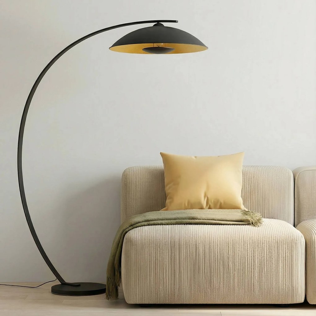 Lampada ad arco Emilienne Lindby, Nero, Soggiorno / Sala da pranzo, Metallo, Moderno, Lampada da terra