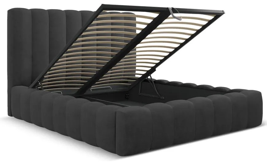 Letto matrimoniale imbottito antracite con spazio contenitivo e rete 160x200 cm Kelp - Micadoni Home