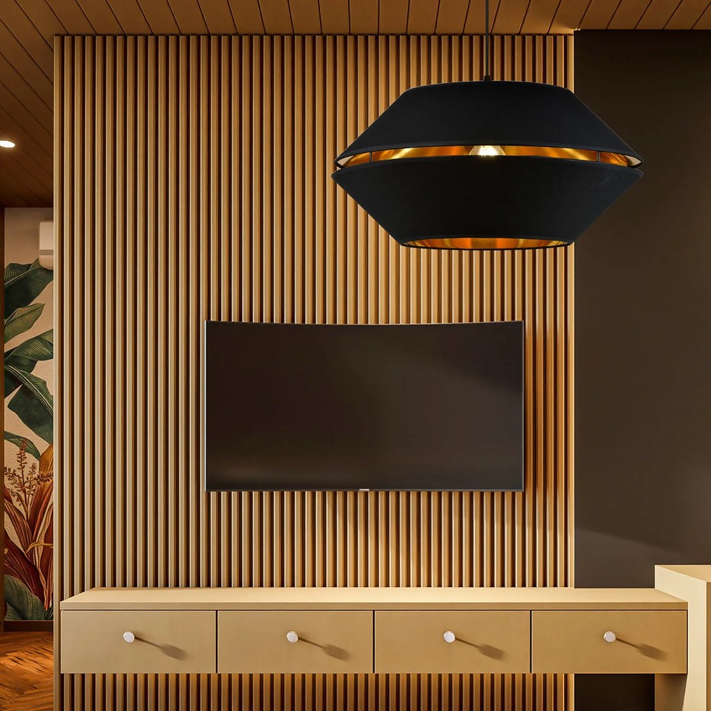 Sospensione Contemporanea 1 Luce Bellerofonte In Metallo Nero E Oro