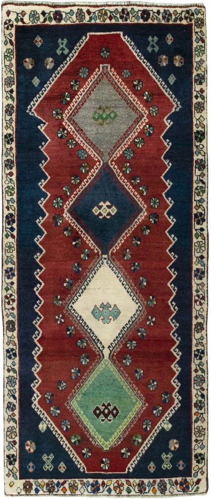 Shiraz Tappeto 90x210 Rosso (Iran) Annodato A Mano
