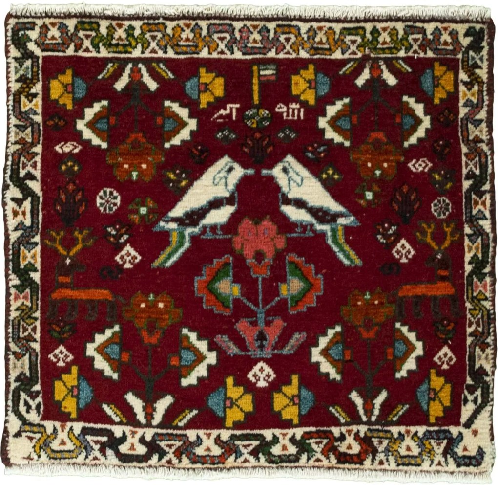 Shiraz Tappeto 60x50 Rosso (Iran) Annodato A Mano