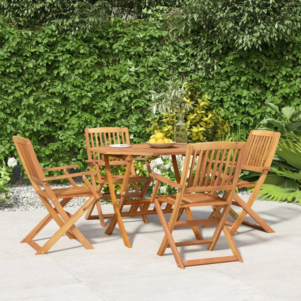Set Da Pranzo Per Giardino 5 Pz İn Legno Massello Di Acacia /