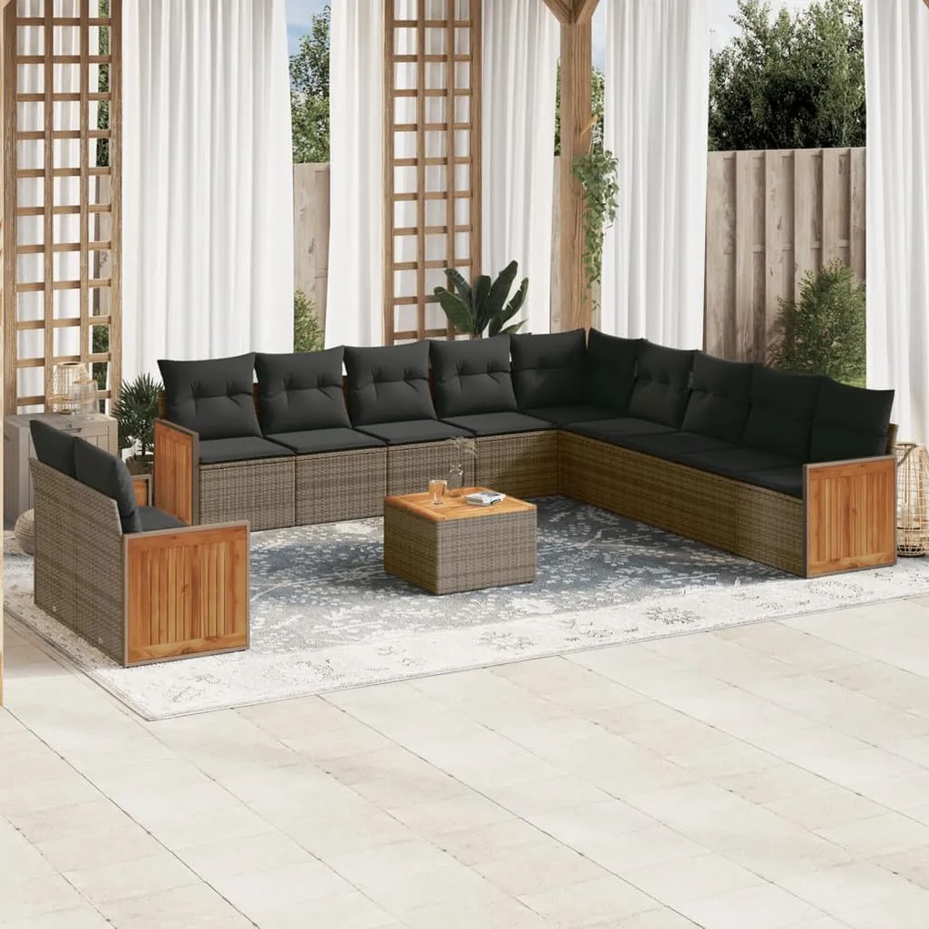 Set divani da giardino 12 pz con cuscini grigio in polyrattan