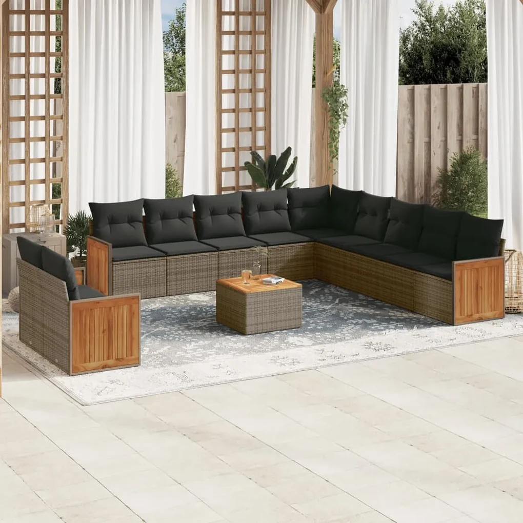Set divani da giardino 12 pz con cuscini grigio in polyrattan