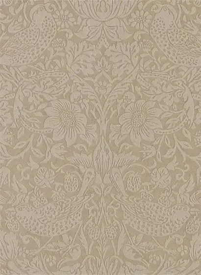 Morris & Co Carta da parati Pure Strawberry Thief - Taupe/ Gilver