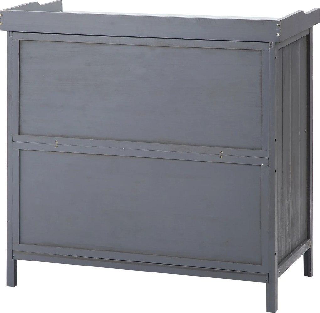 Armadio da Esterno 2 Ante 98x48x95,5 cm in Legno con Piano in Metallo Grigio...
