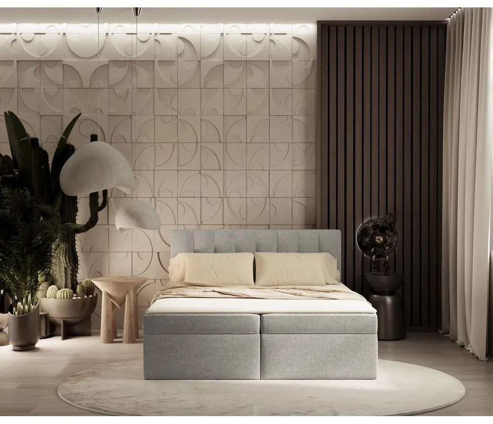 Letto boxspring grigio chiaro con contenitore 160x200 cm Novento - Maison de Rêve