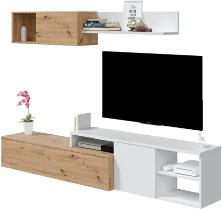 Parete Attrezzata Reversibile 220 Cm Con Mobile TV E Modulo Sospeso Julia Rovere E Bianco