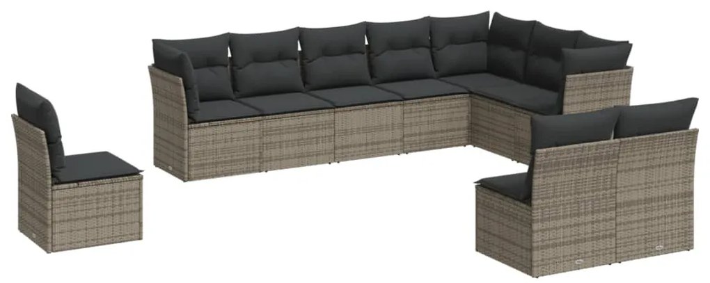 Set Divano da Giardino 10 pz con Cuscini Grigio in Polyrattan