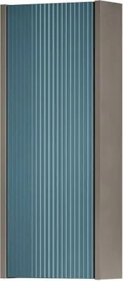Pensile bagno Niwa cannettato laccato opaco grigio carbone con vetro blu pacifico, 1 anta reversibile P17 x L30 x H78.5 cm