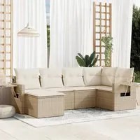 Set Divano da Giardino 6 pz con Cuscini Beige in Polyrattan 3252795