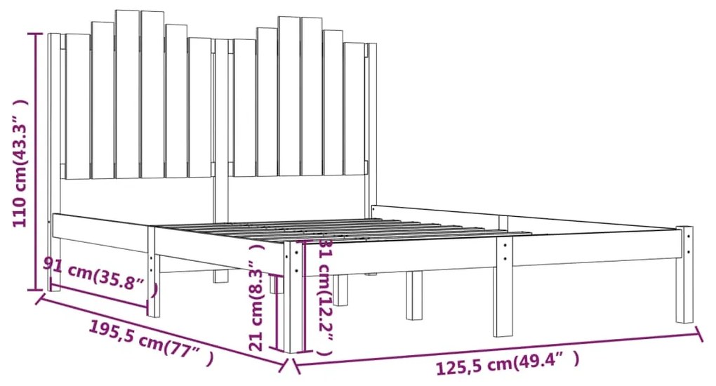 Giroletto Bianco Legno Massello di Pino 120x190cm Small Double