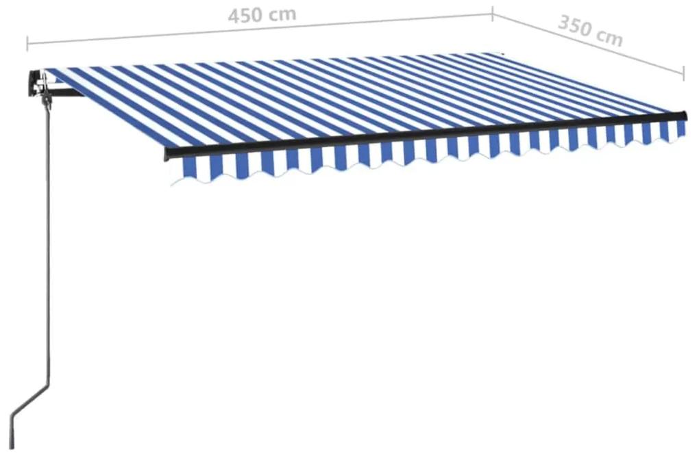 Tenda da Sole Retrattile Manuale con LED 450x350 cm Blu Bianca