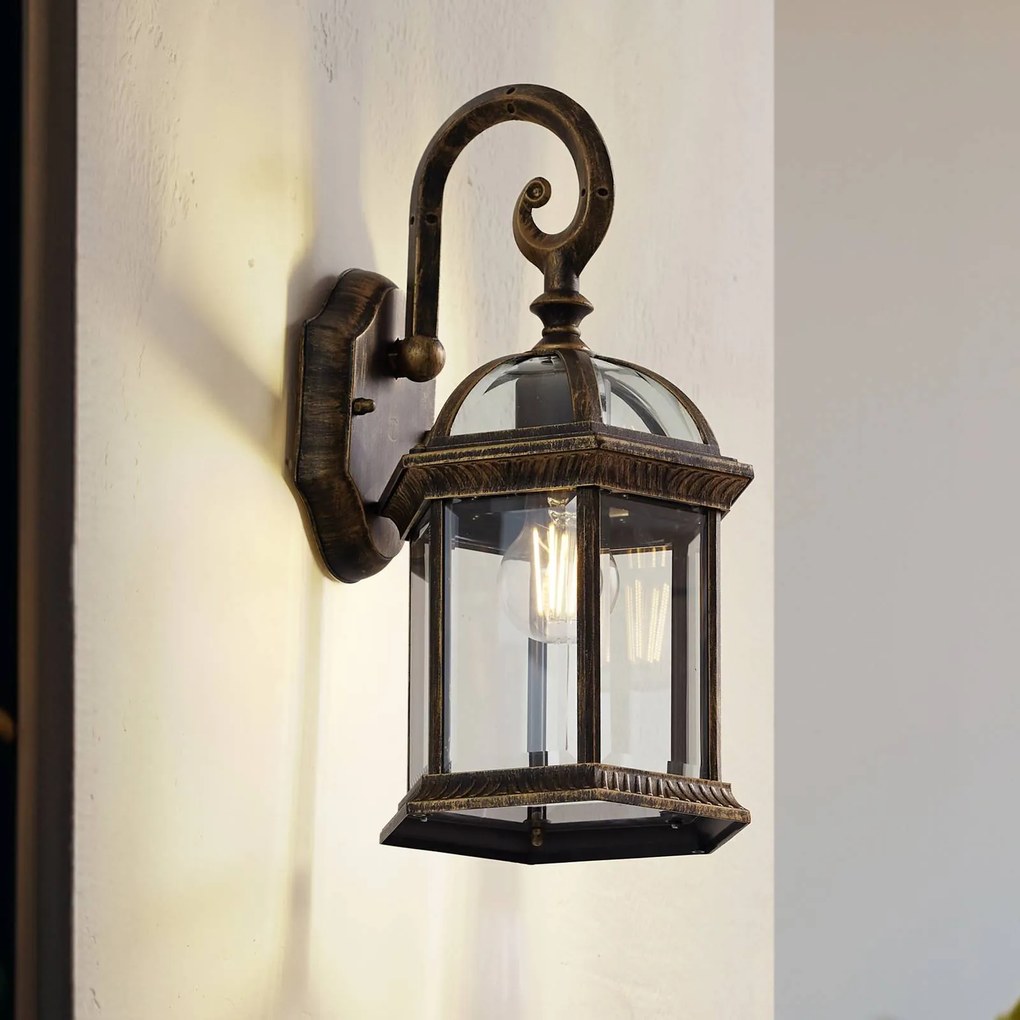 Lindby Applique da esterno Adelisa, oro antico, alluminio, altezza 39 cm