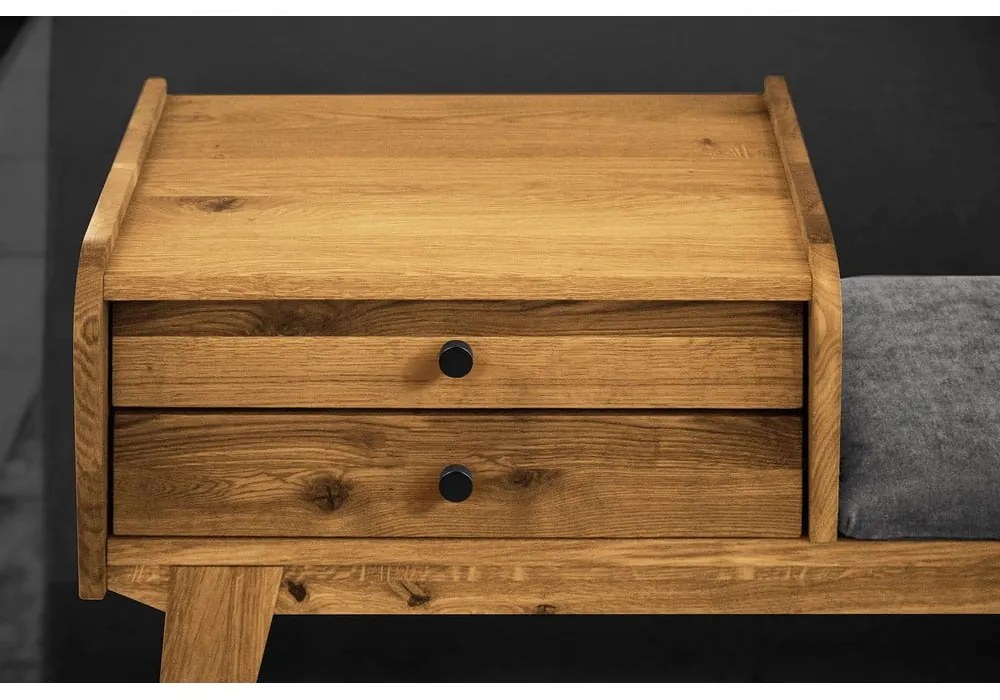 Panca con cassetti in legno di quercia con seduta grigio chiaro Retro - The Beds