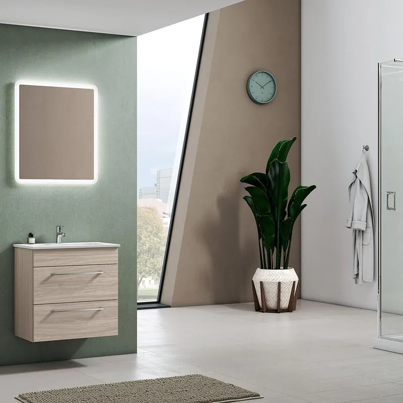 Mobile bagno sospeso con lavabo L 61 x H 61.5 x P 40 cm olmo rousseau 2 cassetti per vasca centrale Giò