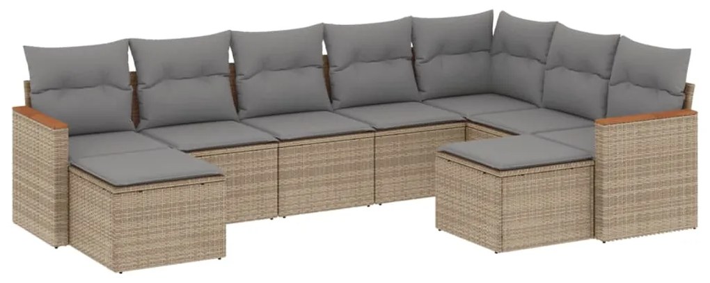 Set divano da giardino 9 pz con cuscini beige in polyrattan