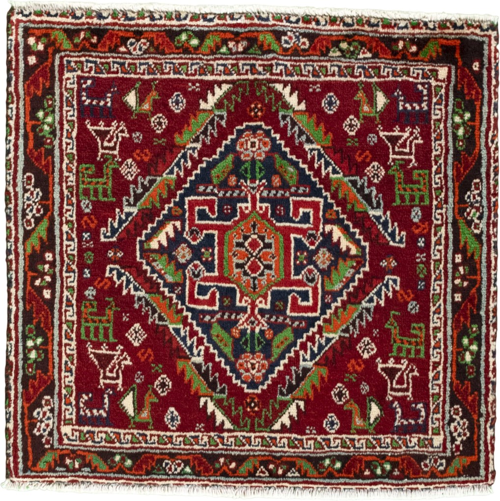 Shiraz Tappeto 60x60 Rosso (Iran) Annodato A Mano