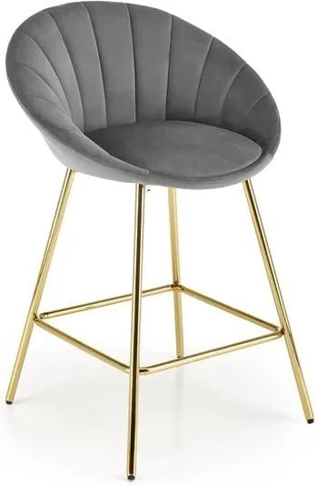 Sgabello da bar H-112 in velluto grigio