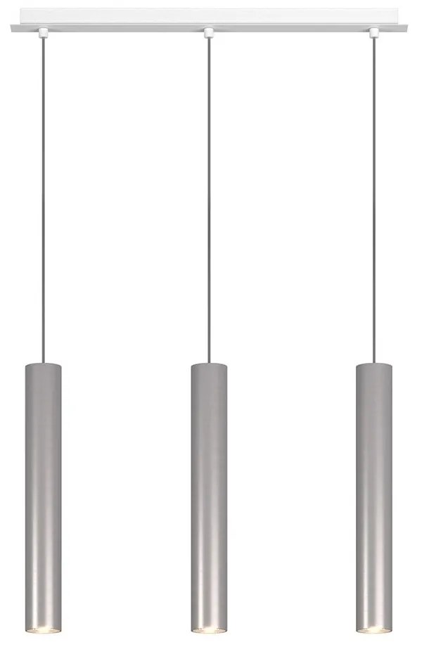 Lampadario Industrial-Minimal Xeana Metallo Bianco Alluminio 3 Luci Gu10