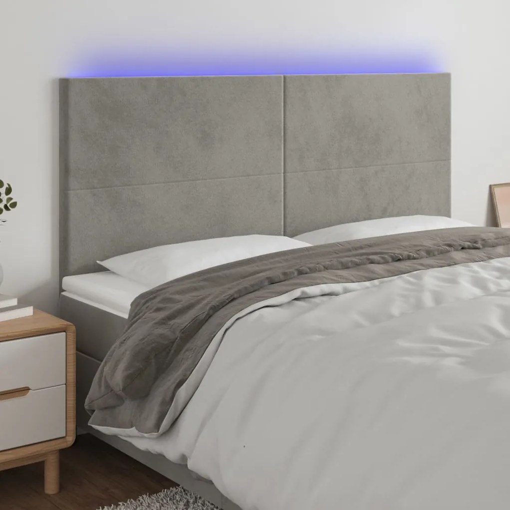 Testiera A Led Grigio Chiaro 200x5x118/128 Cm İn Velluto /