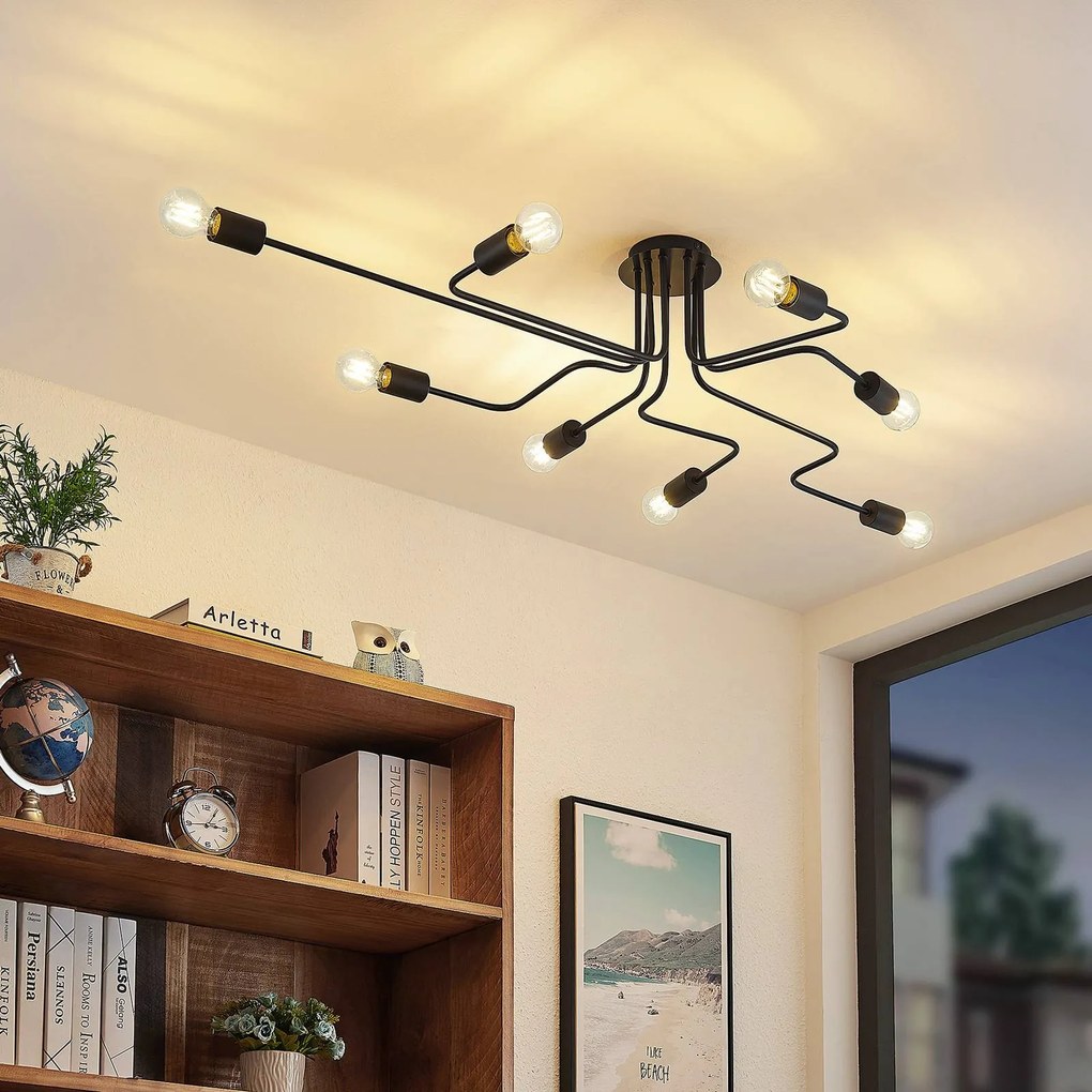 Plafoniera soffitto Elimar Lindby, dimmerabile, Nero, Soggiorno / Sala da pranzo, Metallo, Vintage, Plafoniera