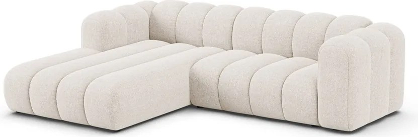 Divano angolare color crema (con penisola a sinistra/con chaise lounge) con rivestimento in ciniglia Lupine – Micadoni