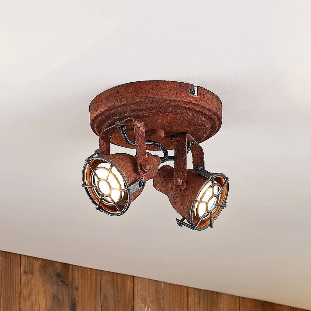 Lindby Scabra spot soffitto look ruggine, 2 luci