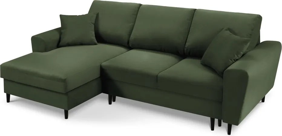 Divano angolare verde allungabile e con contenitore (con penisola a sinistra/con chaise lounge) con rivestimento in velluto a coste Kyoto – Cosmopolitan Design