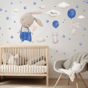 Adesivi ad acquerelloi - Coniglietti con palloncini | Inspio