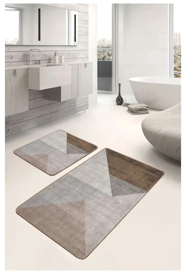 Set di tappetini per il bagno grigi/marroni in velluto 2 pz 60x100 cm – Mila Home