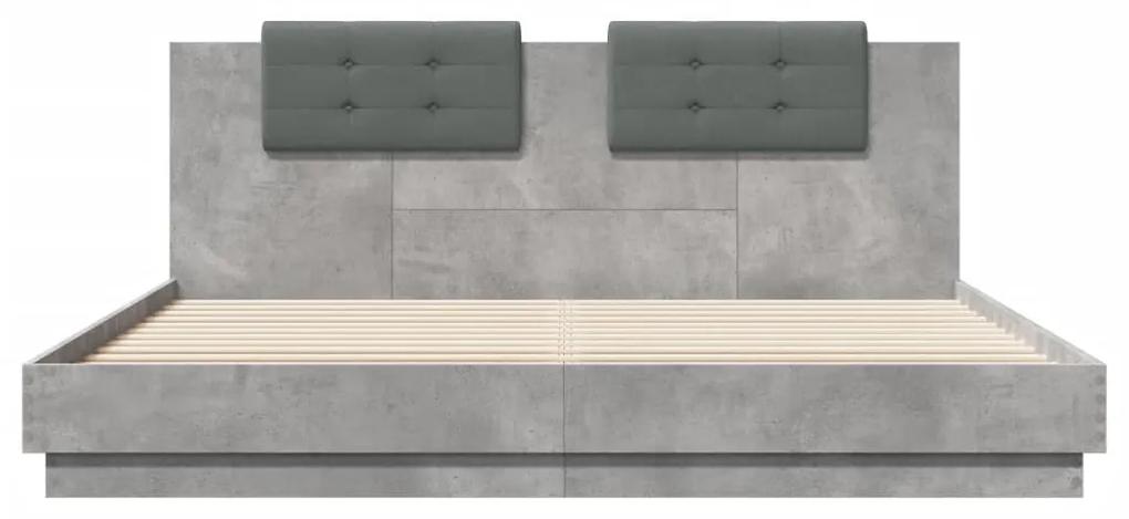 Giroletto con testiera e led grigio cemento 180x200 cm