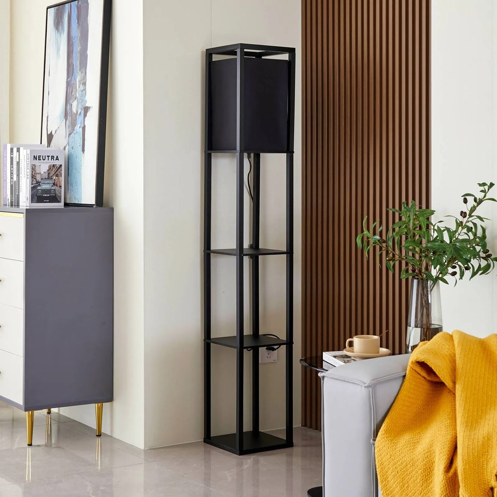 Lampada da terra Birta Lindby, Nero, Soggiorno / Sala da pranzo, Legno, Moderno, Lampada da terra