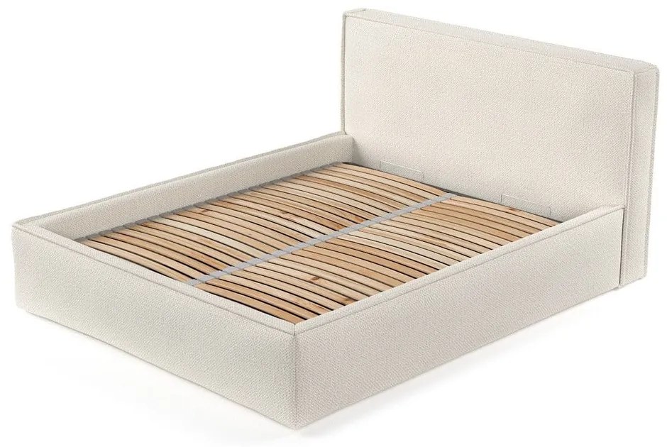 Letto matrimoniale imbottito beige con contenitore con rete inclusa 200x200 cm Lounge L – Maison de Rêve