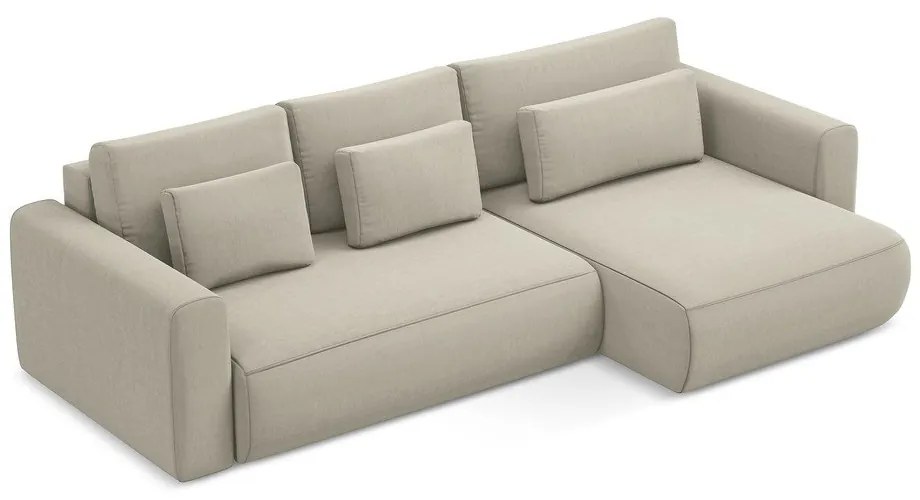 Divano angolare beige allungabile/con contenitore (con penisola a destra/con chaise lounge) con rivestimento in velluto Kapua – Makamii