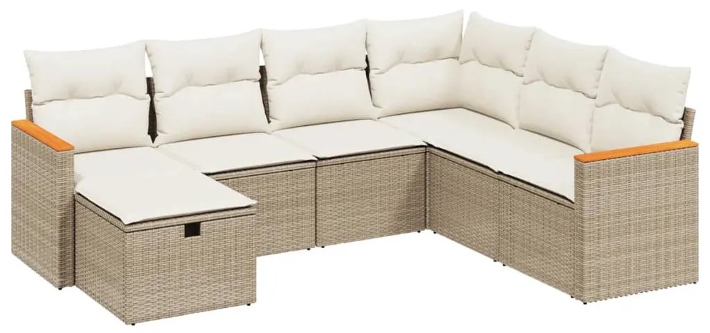 Set Divani da Giardino 7 pz con Cuscini Beige in Polyrattan